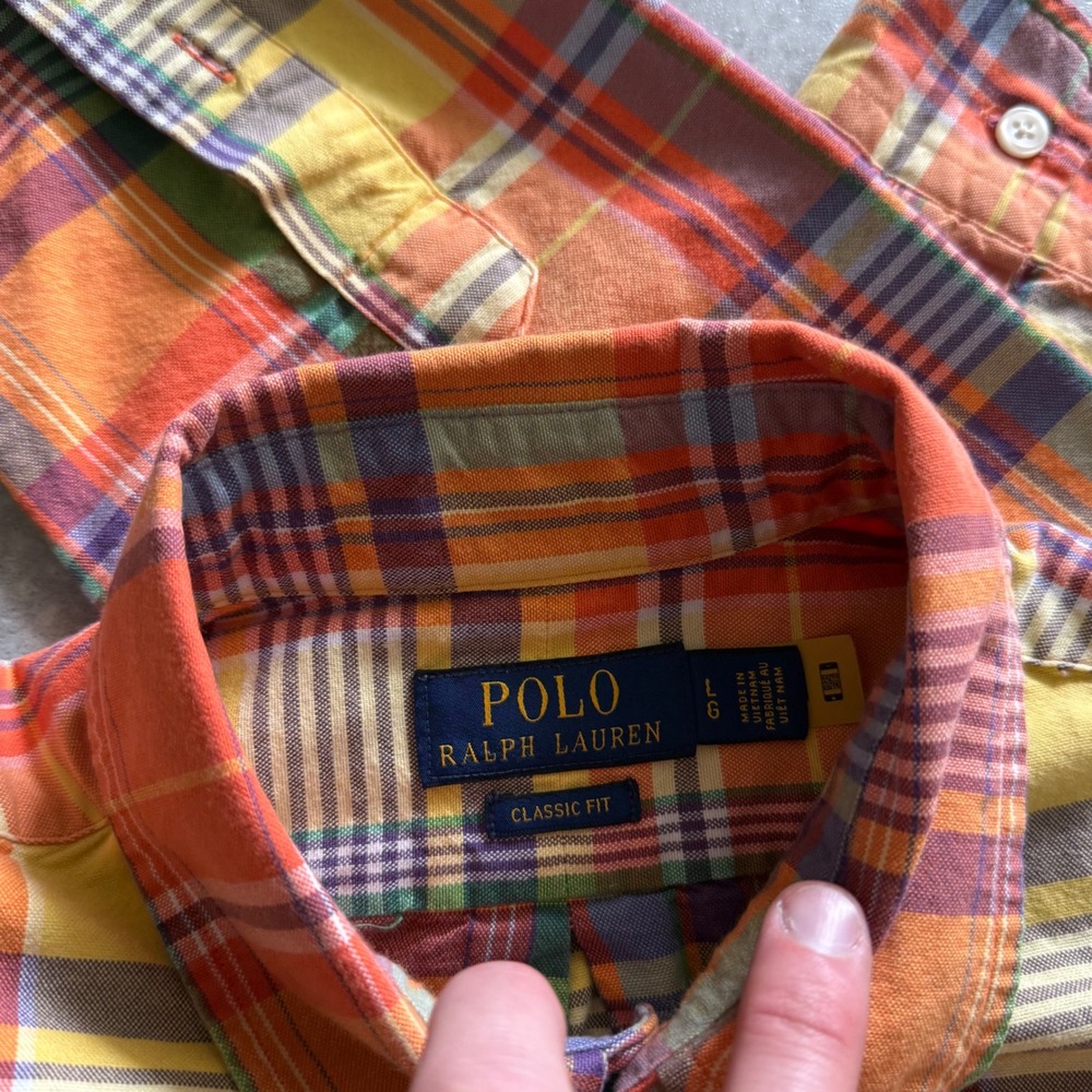 Polo Ralph Lauren Button Down Shirt Large Orange Plaid Classic Fit Long Sleeve - Picture 5 of 8